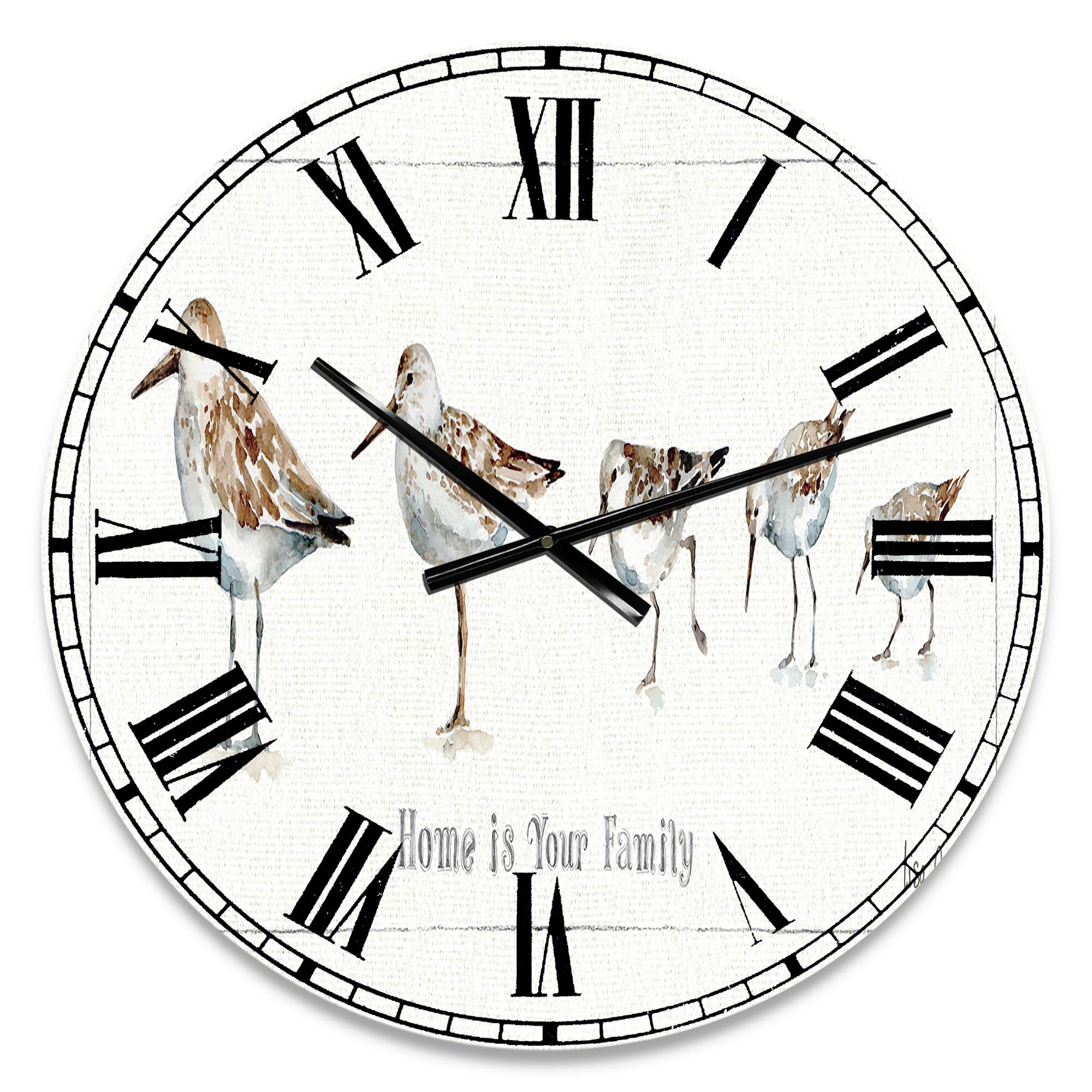 Designart Pebbles And Sandpipers Family Wall Clock